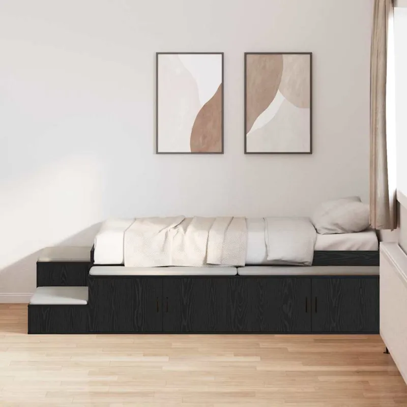 Lova su daiktų laikymo vieta juoda ąžuolo 234 x 103 x 53.5 cm