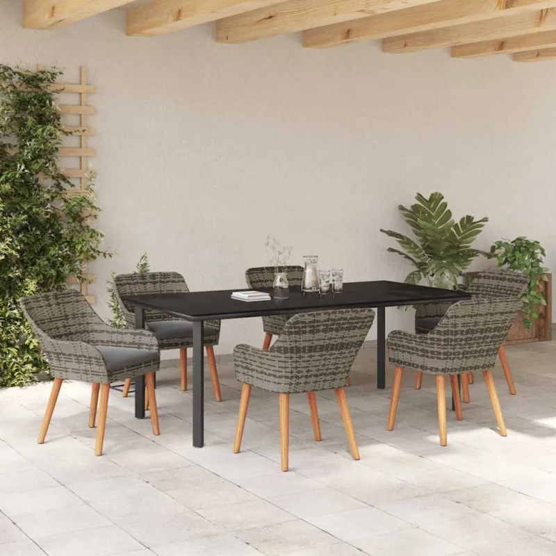 Sodo ruokailukompletti tyynyillä, 7 osaa, harmaa polyrataska