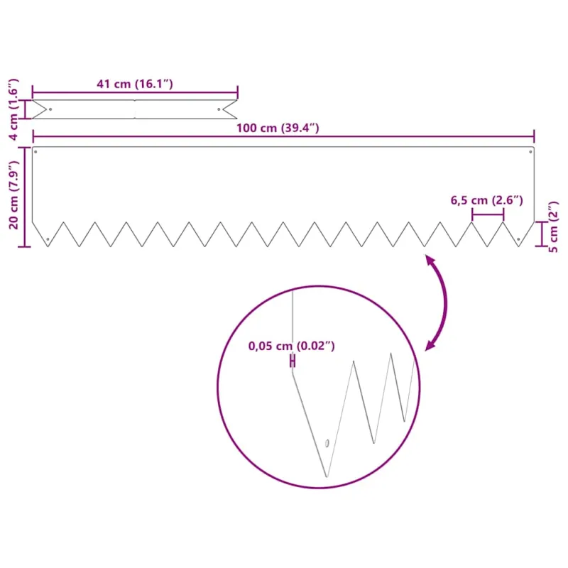 Vejo kraštas 50 pcs Sidabro 100 x 0.05 x 20 cm