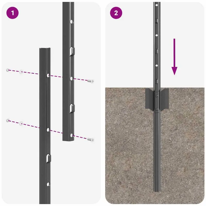 Įmontuotas tvoros stulpas 44 pcs Pilka 180 cm