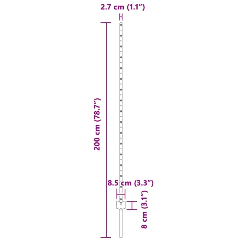 Įmontuotas tvoros stulpas 44 pcs Pilka 200 cm
