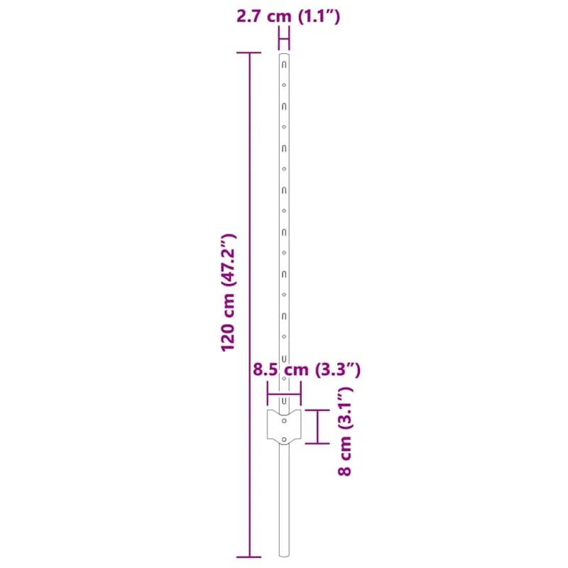 Įmontuotas tvoros stulpas 22 pcs Sidabrinė 120 cm