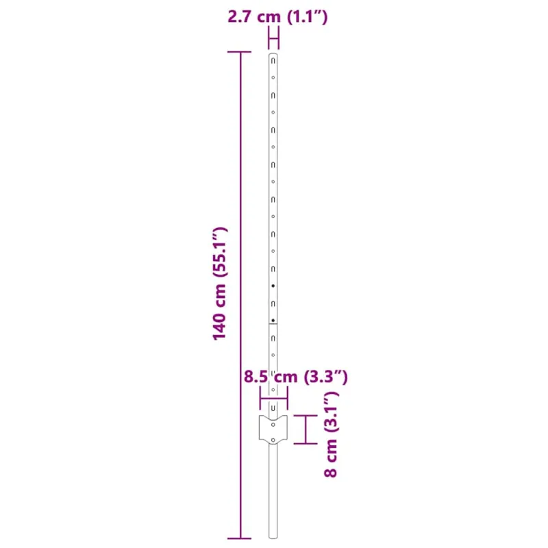 Įmontuotas tvoros stulpas 22 pcs Sidabrinė 140 cm