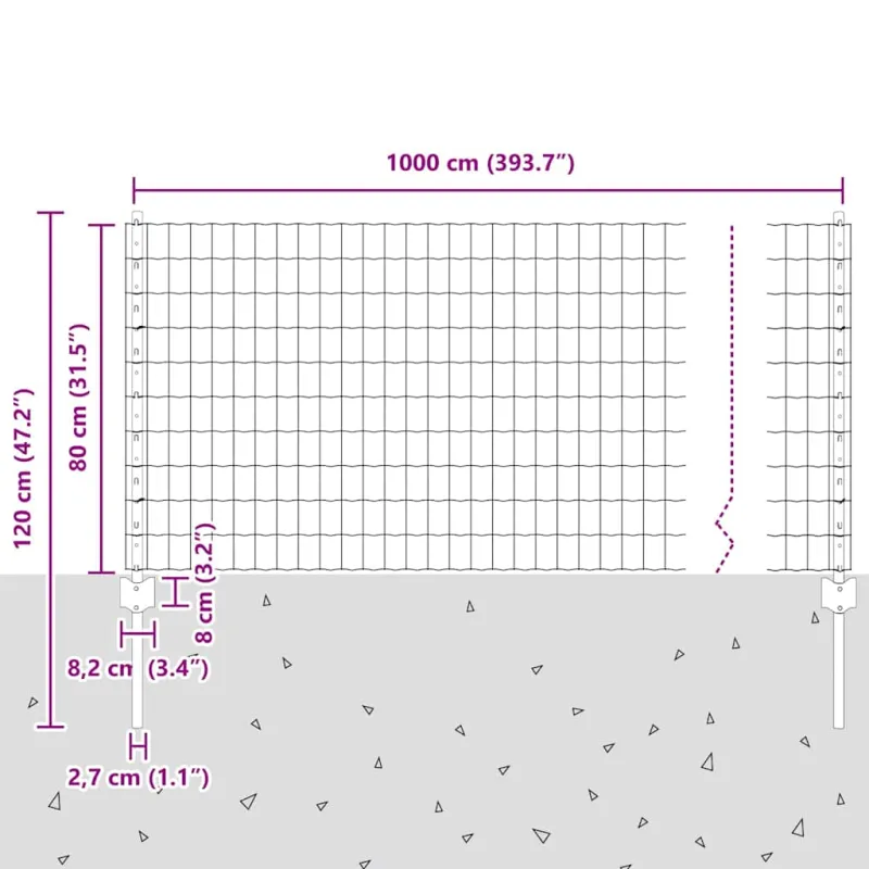 Suvirinto vielos tvoros 10 x 0,8 m (P x A) PVC dengtas plienas