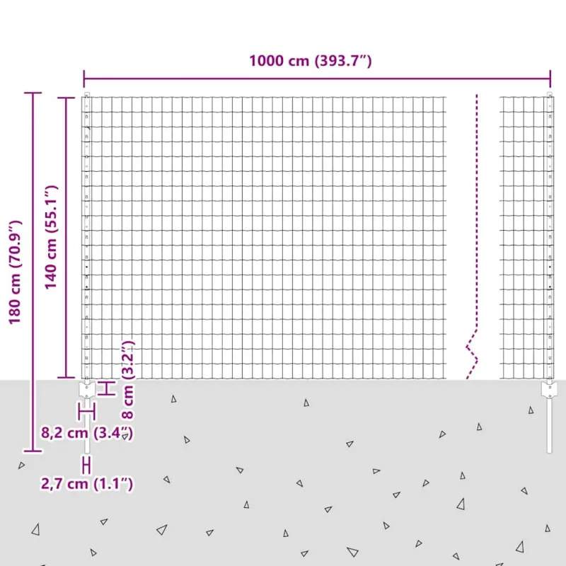 Suvirinto vielos tvoros 10 x 1,4 m (P x A) PVC dengtas plienas