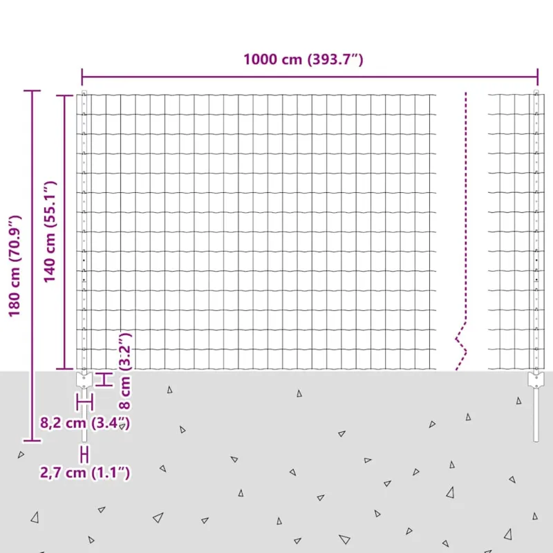 Suvirinto vielos tvoros 10 x 1,4 m (P x A) PVC dengtas plienas