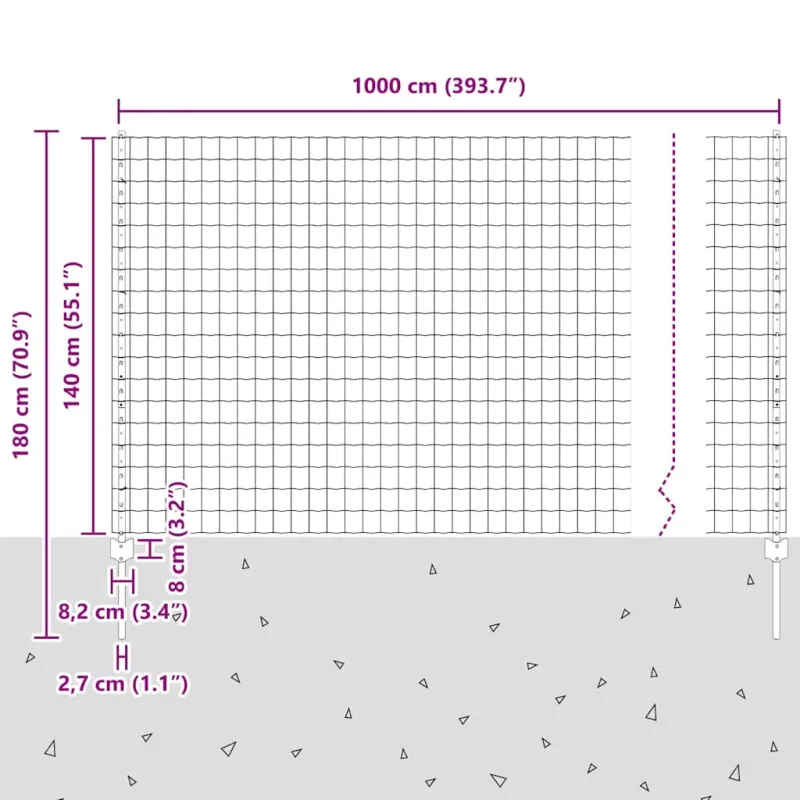 Suvirinto vielos tvoros 10 x 1,4 m (P x A) PVC dengtas plienas