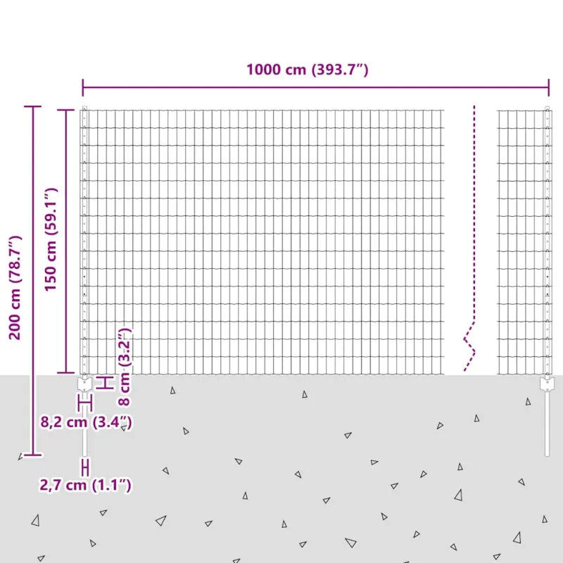 Suvirinto vielos tvoros 10 x 1,5 m (P x A) PVC dengtas plienas