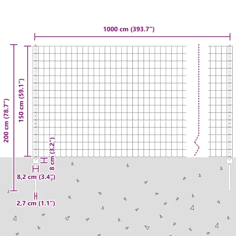 Suvirinto vielos tvoros 10 x 1,5 m (P x A) PVC dengtas plienas