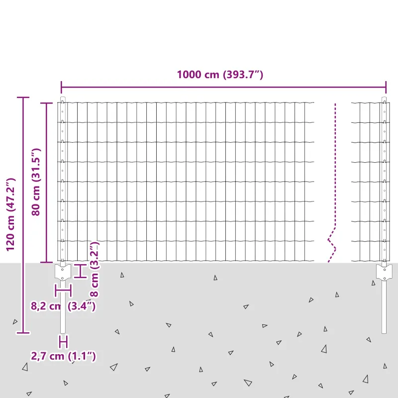 Suvirinto vielos tvoros 10 x 0,8 m (P x A)