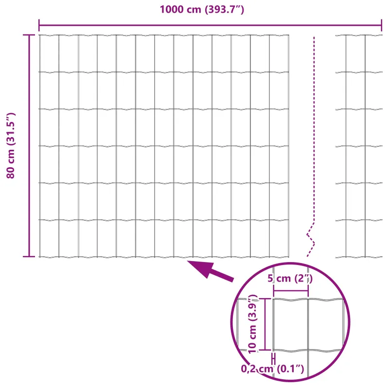 Suvirinto vielos tvoros 10 x 0,8 m (P x A)