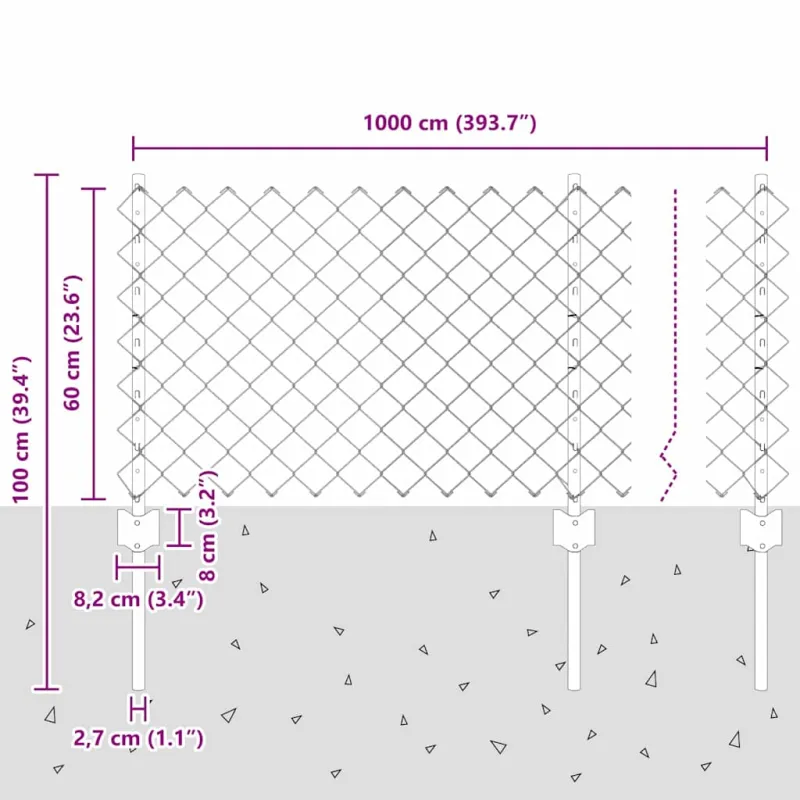 Grandininis apsaugos tinklas su stulpeliu 10 x 0,6 m (P x A)