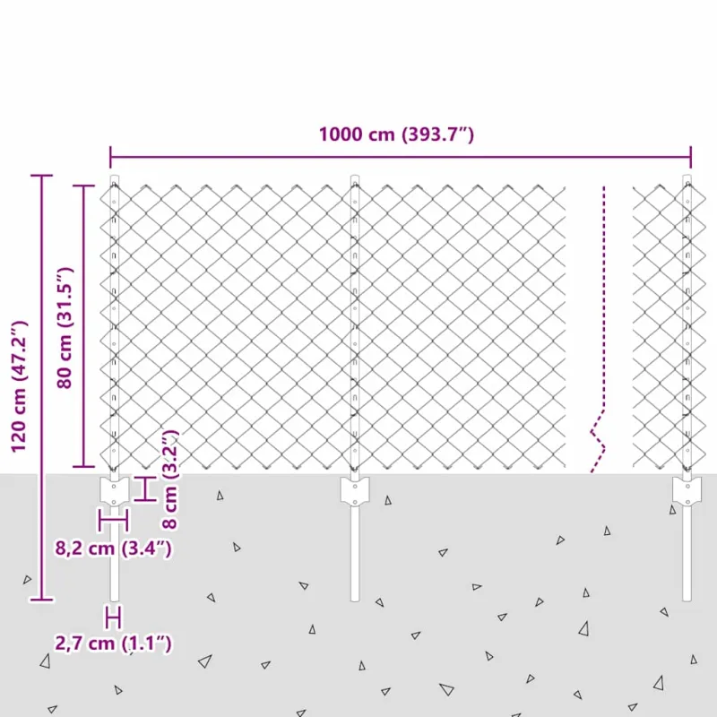 Grandininis apsaugos tinklas su stulpeliu 10 x 0,8 m (P x A)