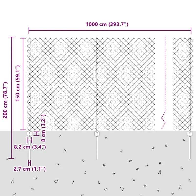 Grandininis apsaugos tinklas su stulpeliu 10 x 1,5 m (P x A)