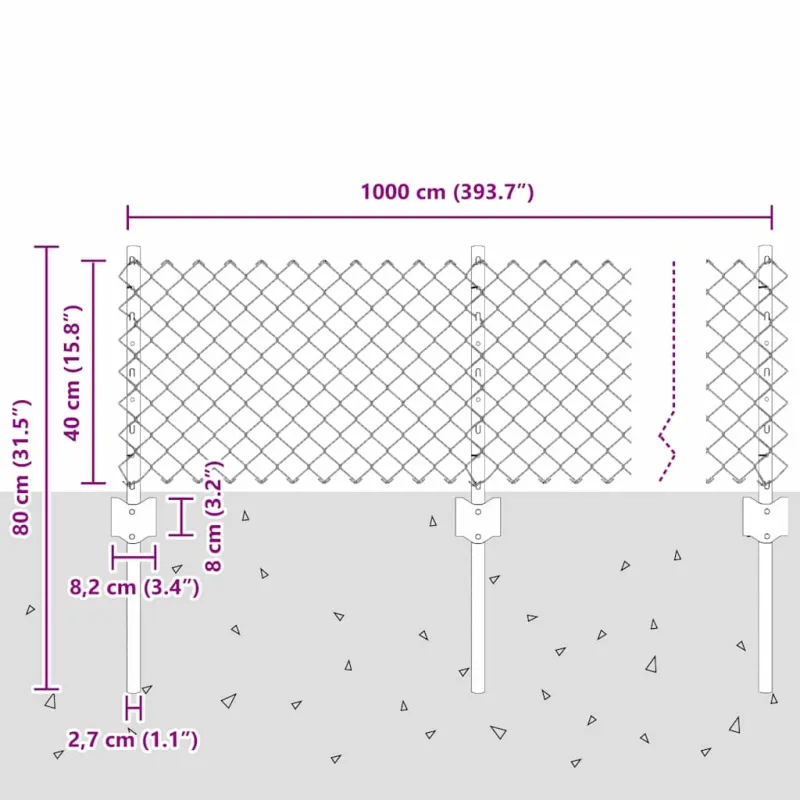 Grandininis apsaugos tinklas su stulpeliu 25 x 0,4 m (P x A)