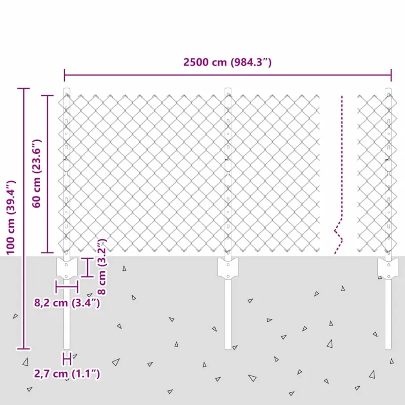 Grandininis apsaugos tinklas su stulpeliu 25 x 0,6 m (W x H)