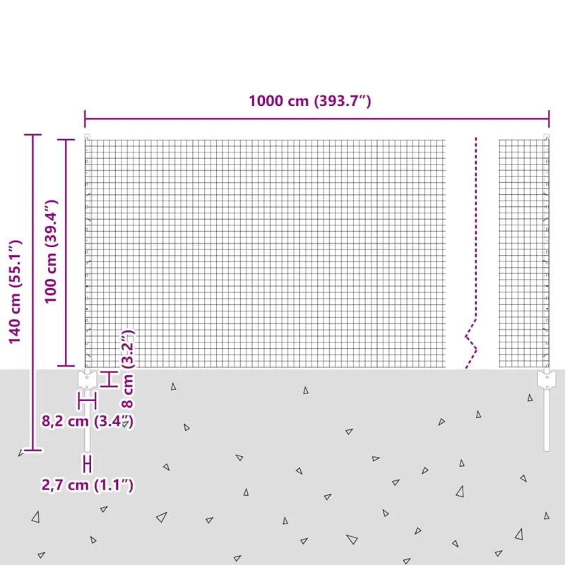 Suvirintas vielos tvora su stulpeliu 10 x 1 m (P x A)