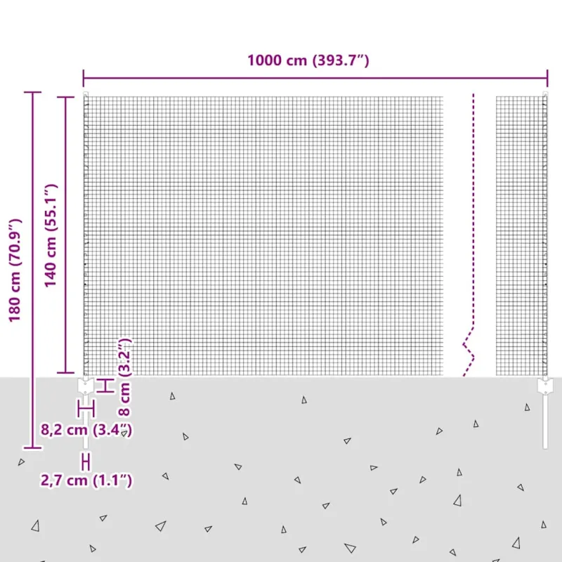 Suvirintas vielos tvora su stulpeliu 10 x 1,4 m (P x A)