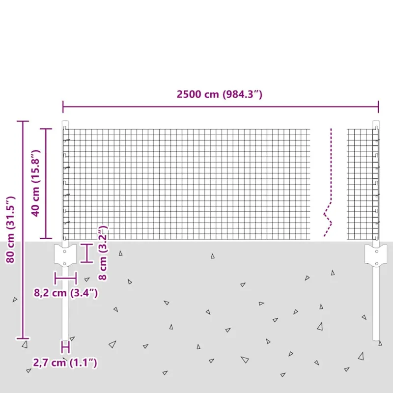 Suvirintas vielos tvora su stulpeliu 25 x 0,4 m (P x A)