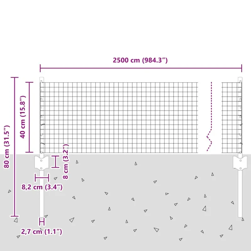 Suvirintas vielos tvora su stulpeliu 25 x 0,4 m (P x A)