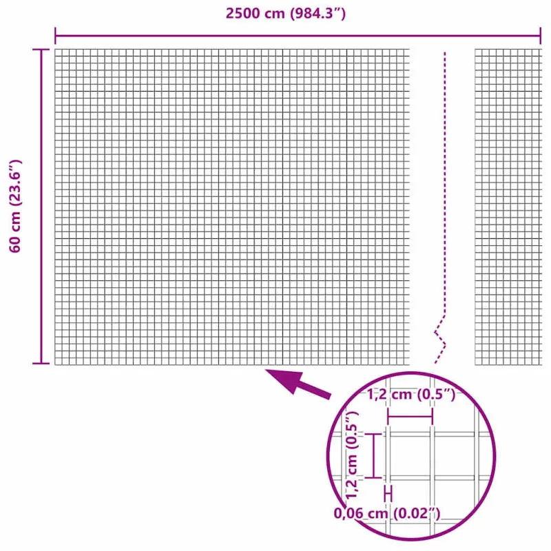 Suvirintas vielos tvora su stulpeliu 25 x 0,6 m (W x H)