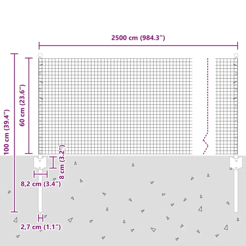 Suvirintas vielos tvora su stulpeliu 25 x 0,6 m (W x H)