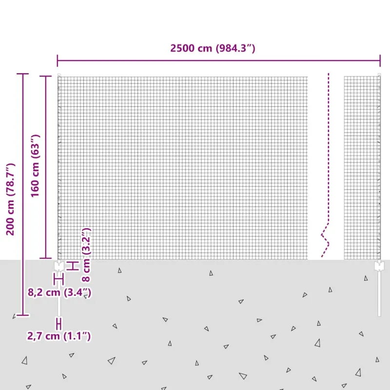 Suvirintas vielos tvora su stulpeliu 25 x 1,6 m (A x H)