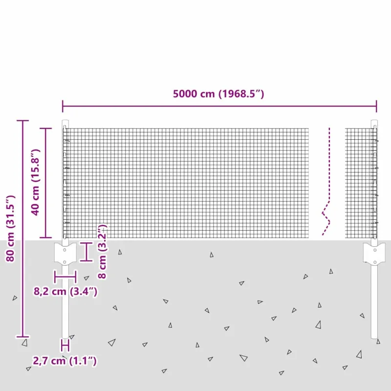 Suvirintas vielos tvora su stulpeliu 50 x 0,4 m (W x H)