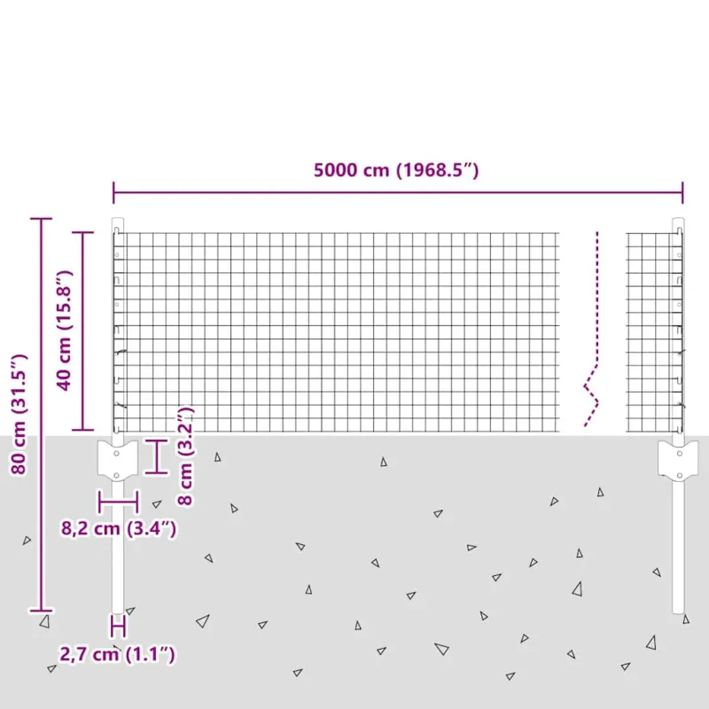 Suvirintas vielos tvora su stulpeliu 50 x 0,4 m (W x H)