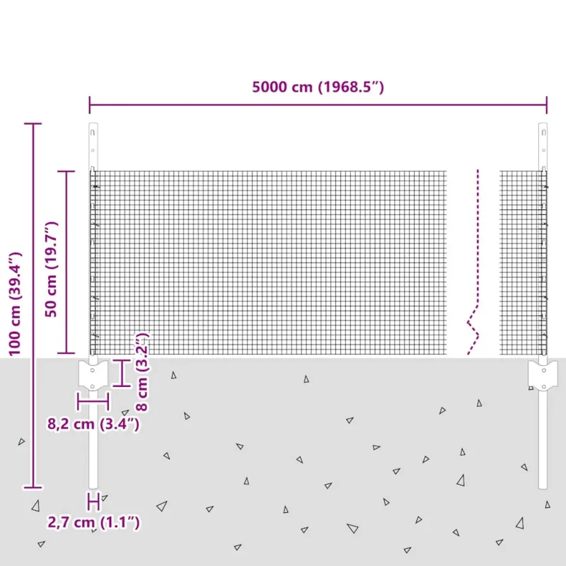 Suvirintas vielos tvora su stulpeliu 50 x 0,5 m (P x A)