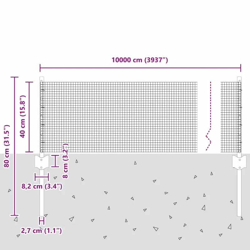 Suvirintas vielos tvora su stulpeliu 100 x 0,4 m (W x H)