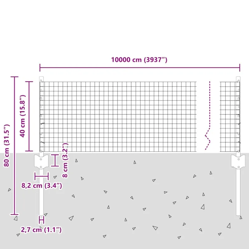 Suvirintas vielos tvora su stulpeliu 100 x 0,4 m (W x H)