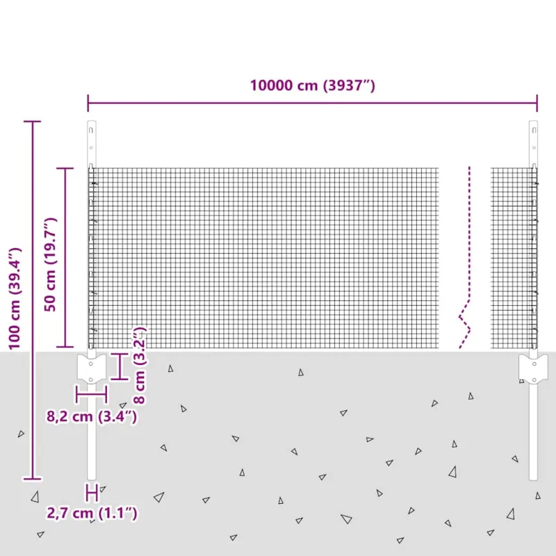 Suvirintas vielos tvora su stulpeliu 100 x 0,5 m (W x H)