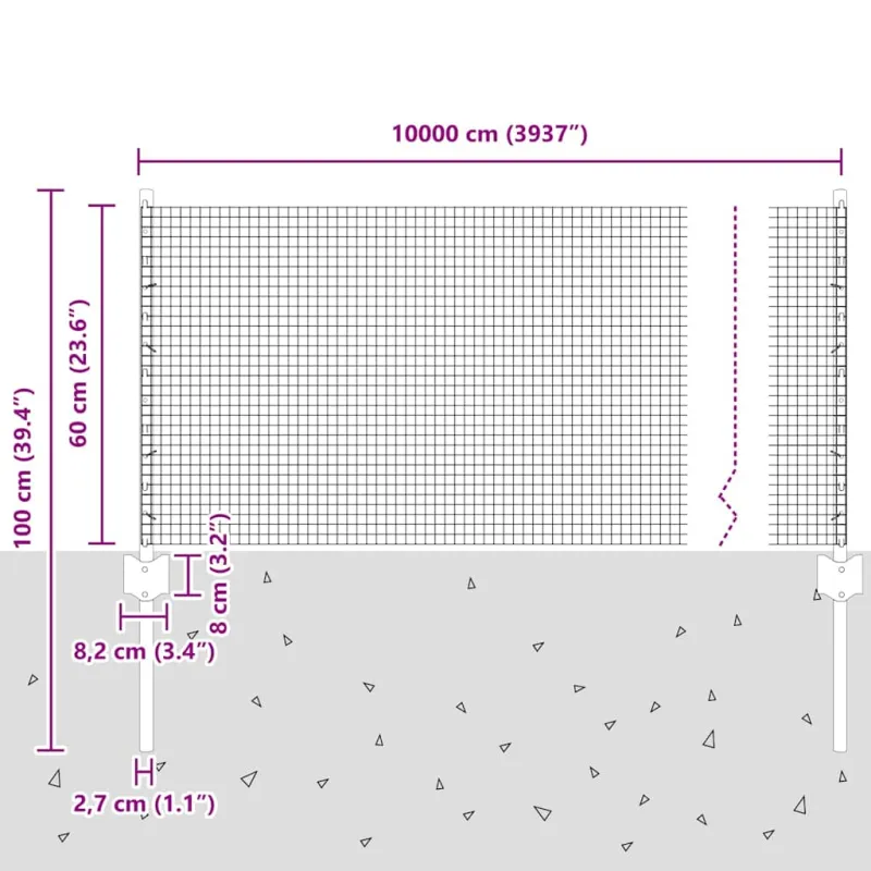 Suvirintas vielos tvora su stulpeliu 100 x 0,6 m (P x A)