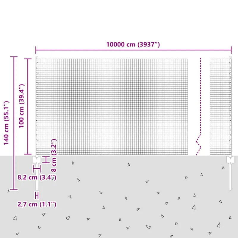 Suvirintas vielos tvora su stulpeliu 100 x 1 m (W x H)