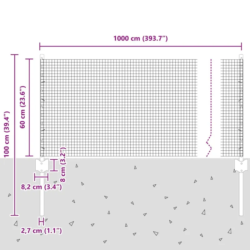 Suvirintas vielos tvora su stulpeliu 10 x 0,6 m (P x A)