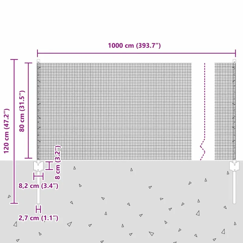 Suvirintas vielos tvora su stulpeliu 10 x 0,8 m (P x A)