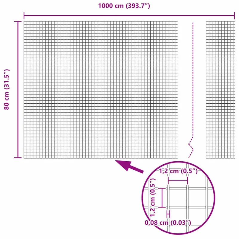 Suvirintas vielos tvora su stulpeliu 10 x 0,8 m (P x A)