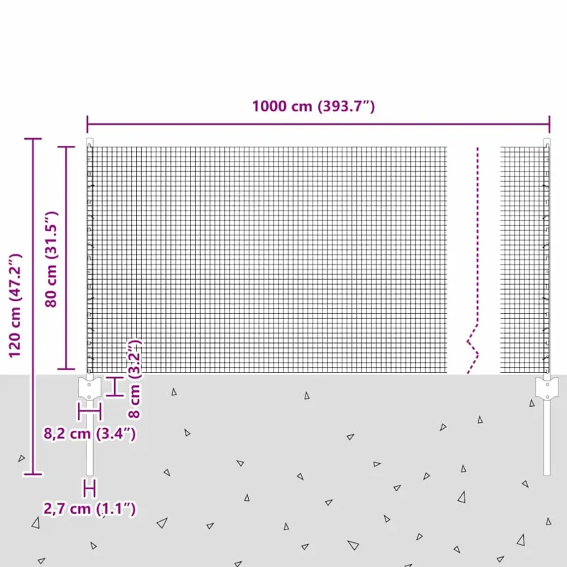 Suvirintas vielos tvora su stulpeliu 10 x 0,8 m (P x A)