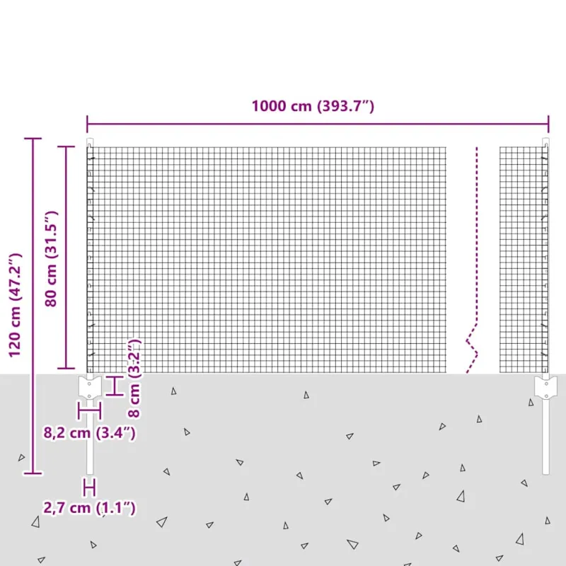 Suvirintas vielos tvora su stulpeliu 10 x 0,8 m (P x A)