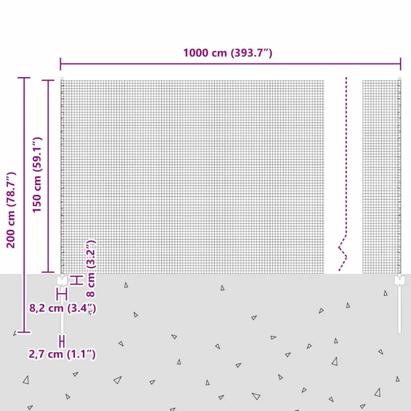 Suvirintas vielos tvora su stulpeliu 10 x 1,5 m (P x A)