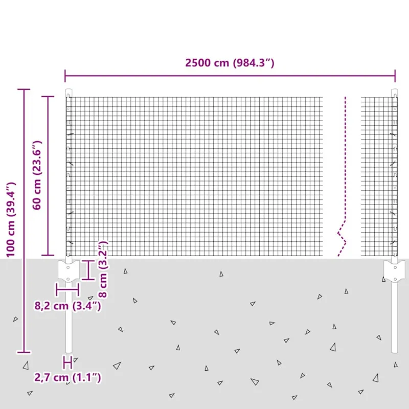 Suvirintas vielos tvora su stulpeliu 25 x 0,6 m (W x H)