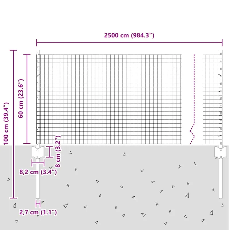 Suvirintas vielos tvora su stulpeliu 25 x 0,6 m (W x H)