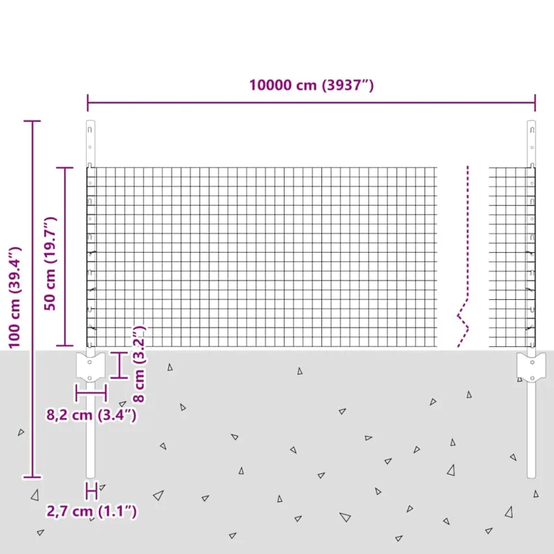Suvirintas vielos tvora su stulpeliu 100 x 0,5 m (W x H)