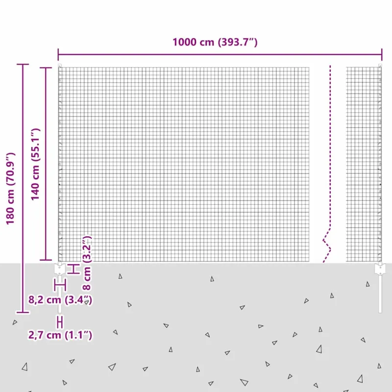 Suvirintas vielos tvora su stulpeliu 10 x 1,4 m (P x A)