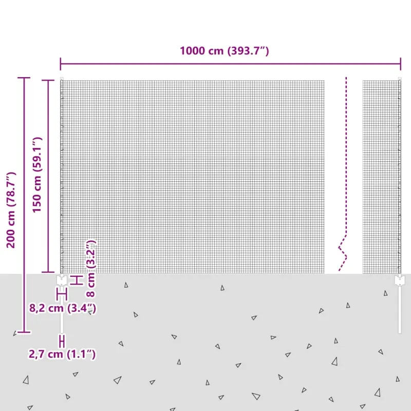 Suvirintas vielos tvora su stulpeliu 10 x 1,5 m (P x A)