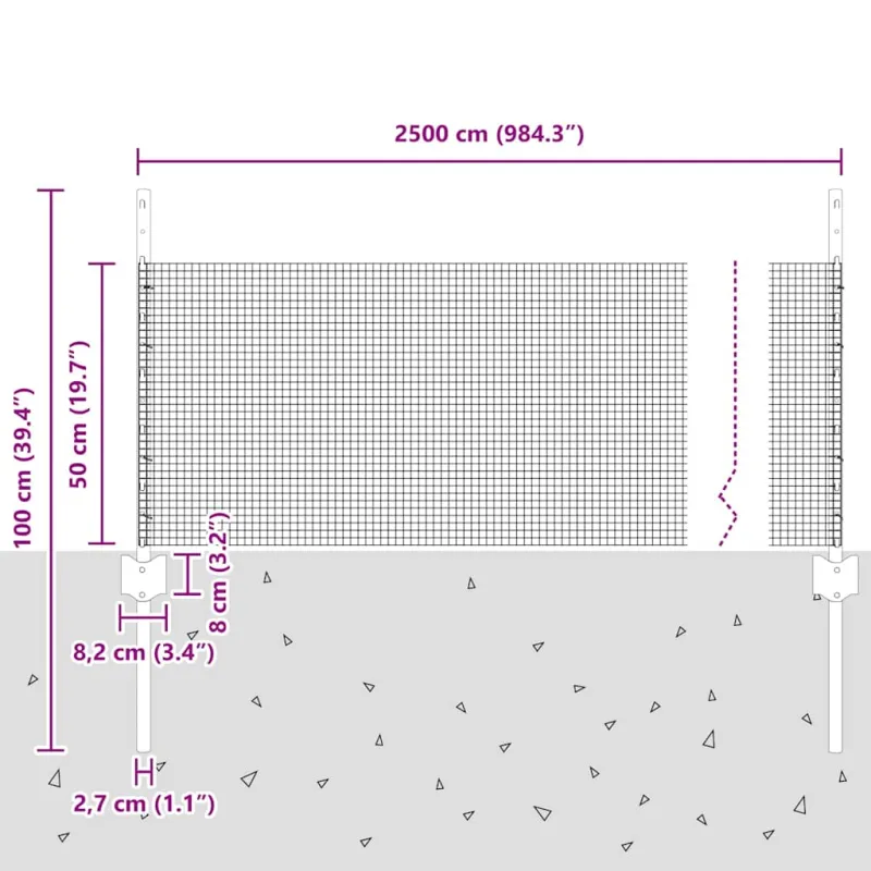 Suvirintas vielos tvora su stulpeliu 25 x 0,5 m (P x A)