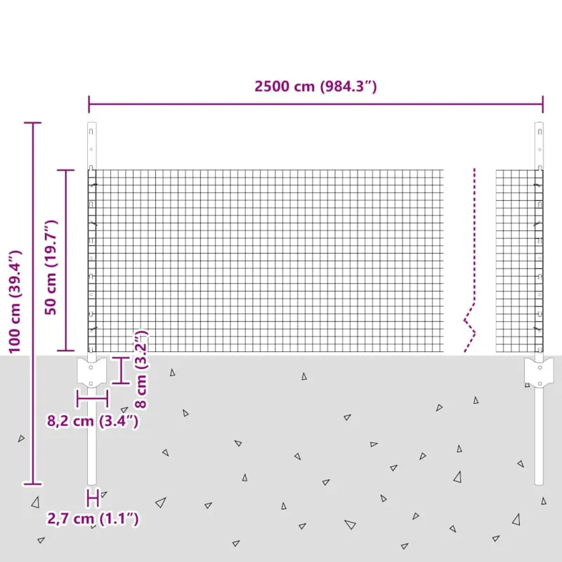 Suvirintas vielos tvora su stulpeliu 25 x 0,5 m (P x A)