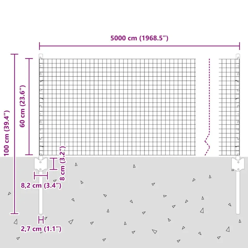 Suvirintas vielos tvora su stulpeliu 50 x 0,6 m (P x A)