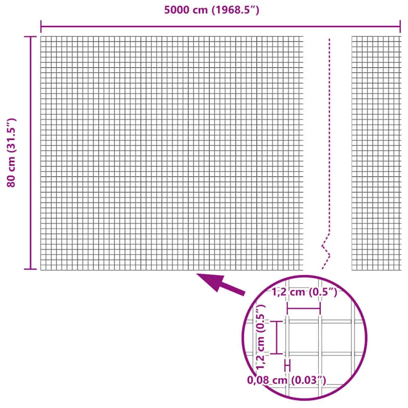Suvirintas vielos tvora su stulpeliu 50 x 0,8 m (P x A)